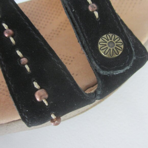 Acorn 90s Y2K Ankle Strap Wedge Sandals Womens 9 Black Suede Comfort Shoes - Picture 6 of 12